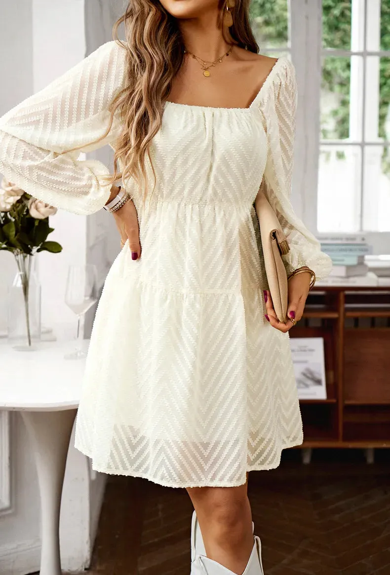 Elegant Chiffon A Line Slash Neck Sheer Fairycore Mini Dress