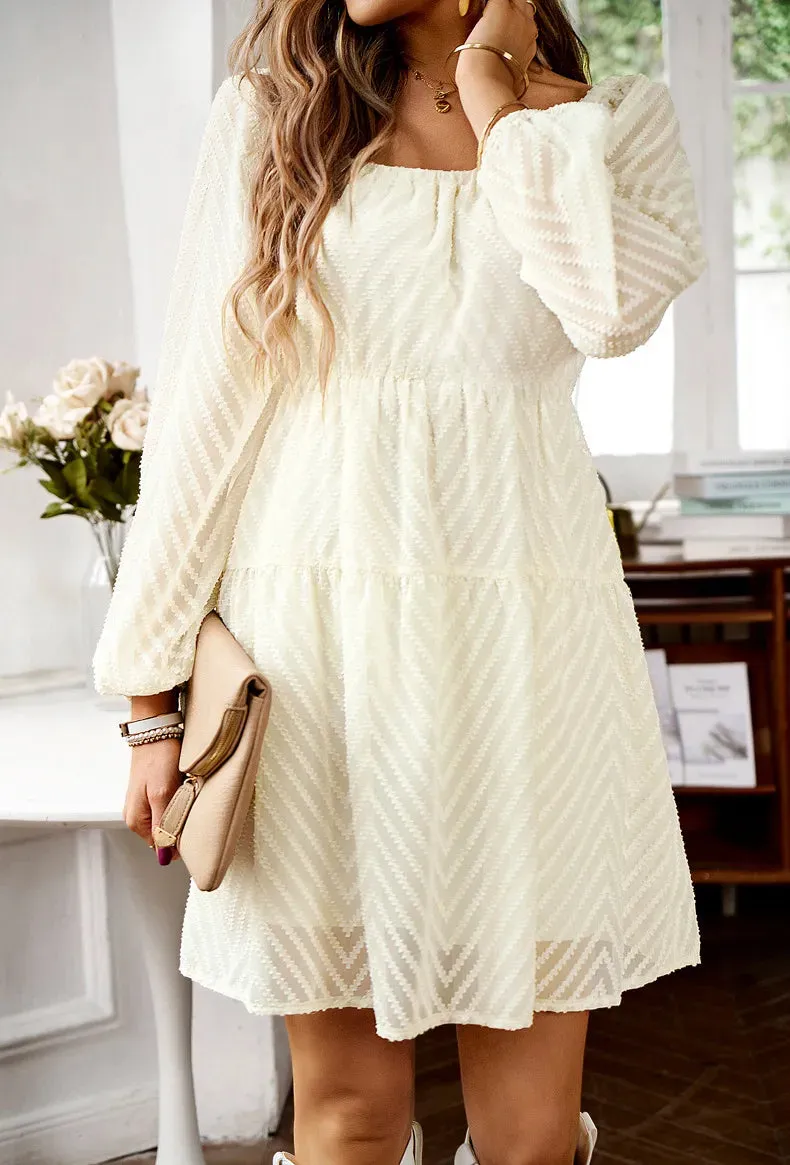 Elegant Chiffon A Line Slash Neck Sheer Fairycore Mini Dress