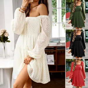 Elegant Chiffon A Line Slash Neck Sheer Fairycore Mini Dress
