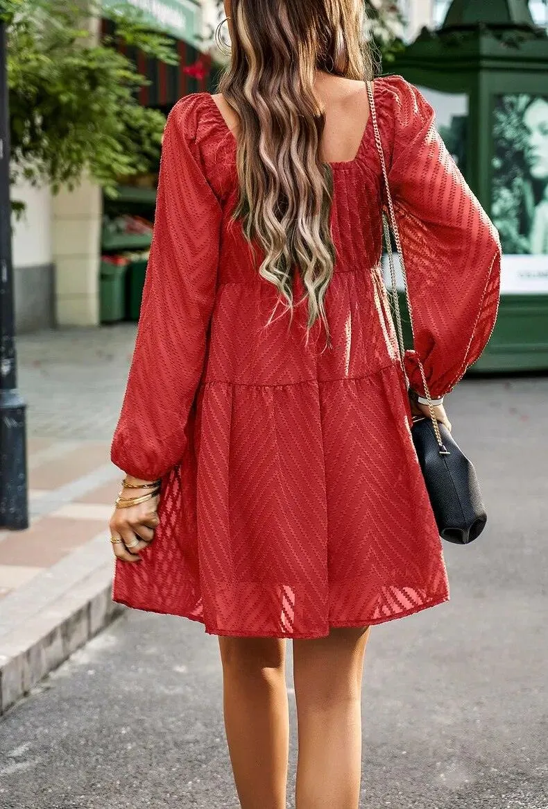 Elegant Chiffon A Line Slash Neck Sheer Fairycore Mini Dress