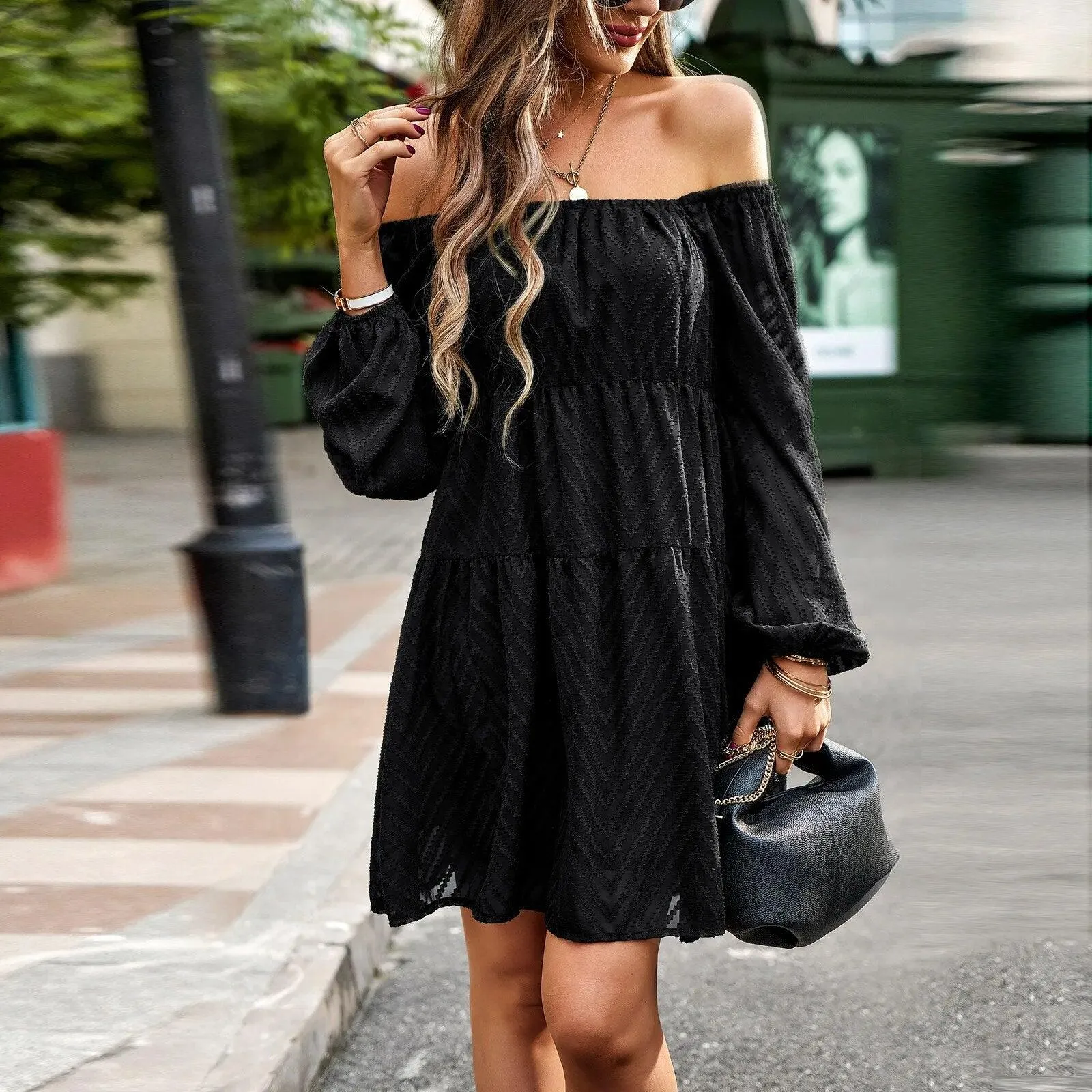 Elegant Chiffon A Line Slash Neck Sheer Fairycore Mini Dress