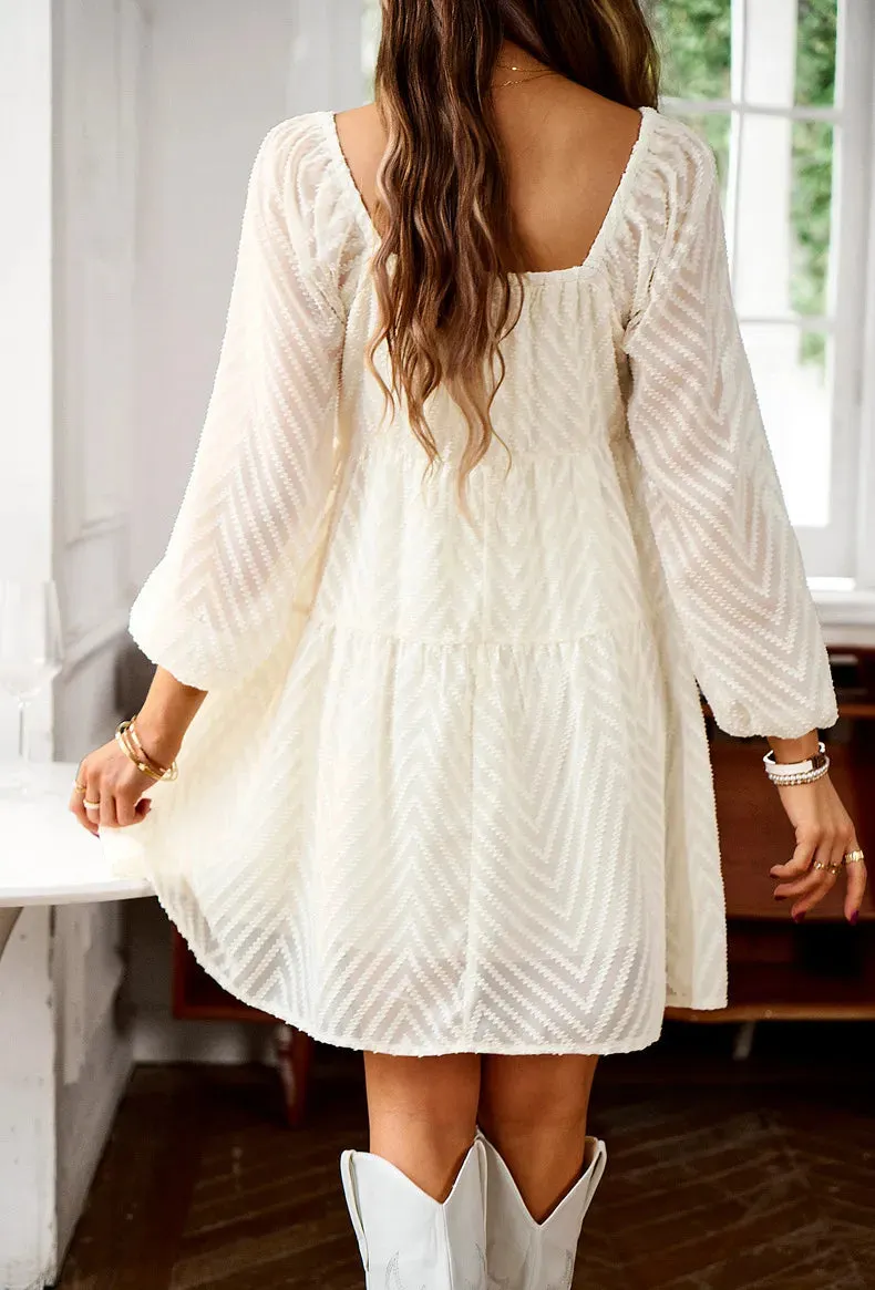 Elegant Chiffon A Line Slash Neck Sheer Fairycore Mini Dress