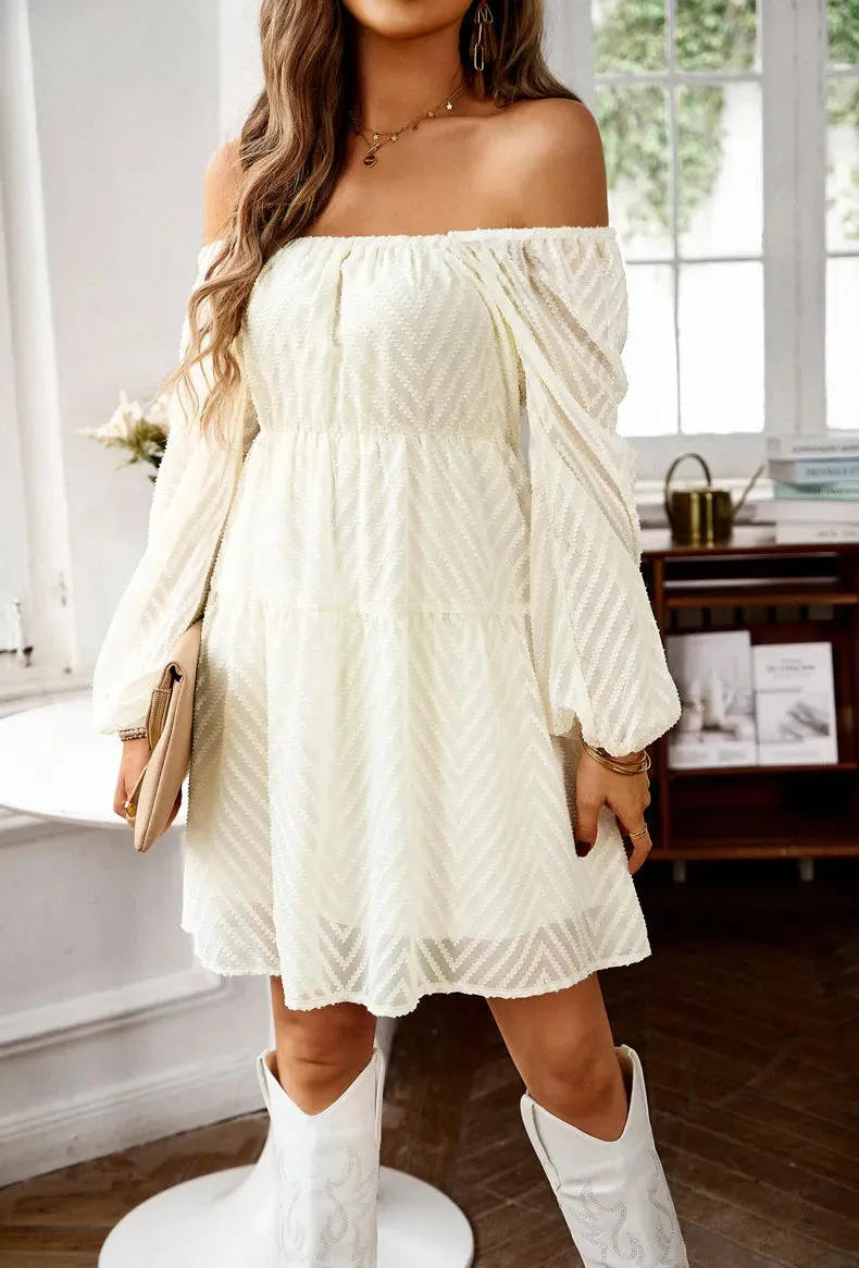 Elegant Chiffon A Line Slash Neck Sheer Fairycore Mini Dress