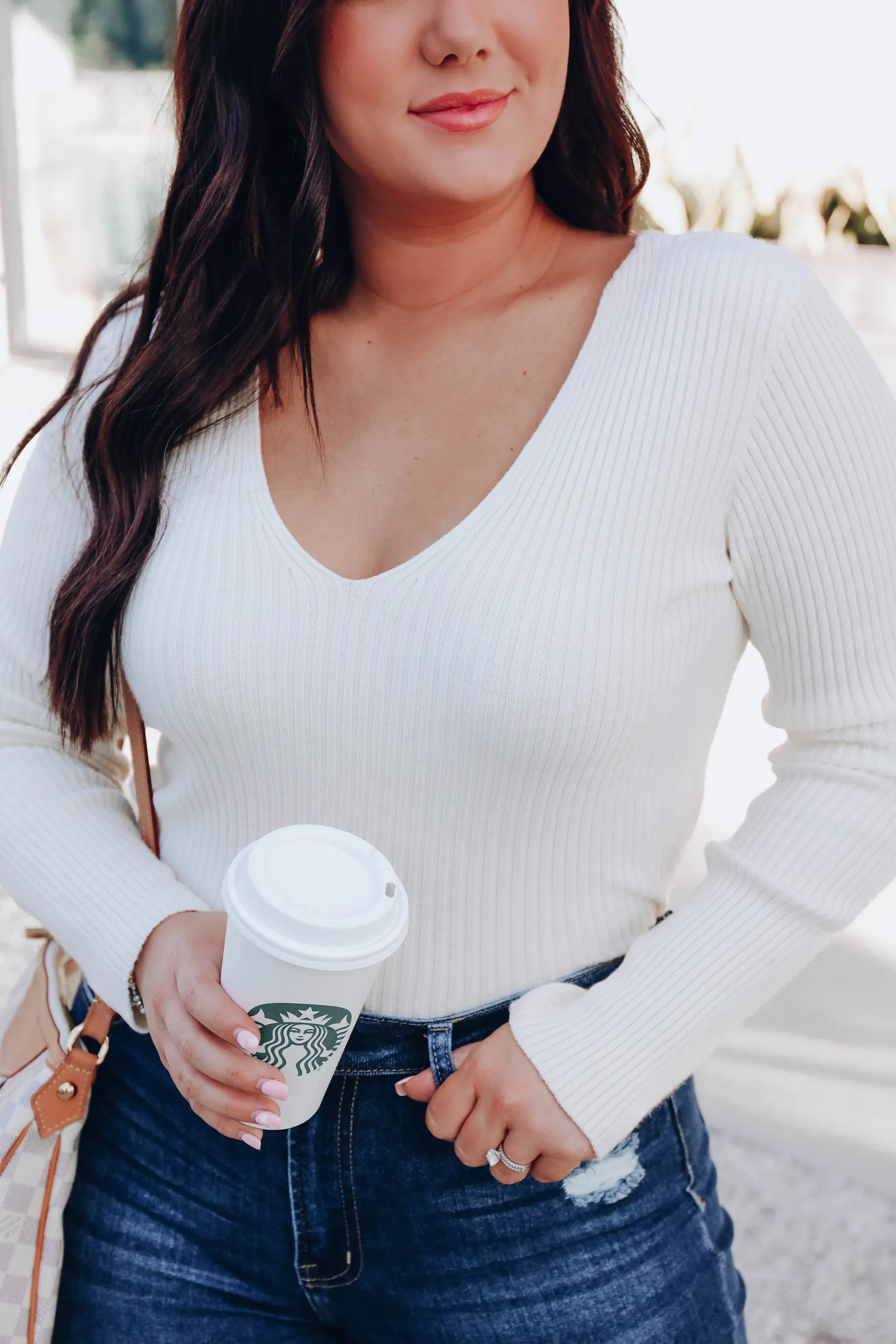 Eli Deep V Sweater - Ivory