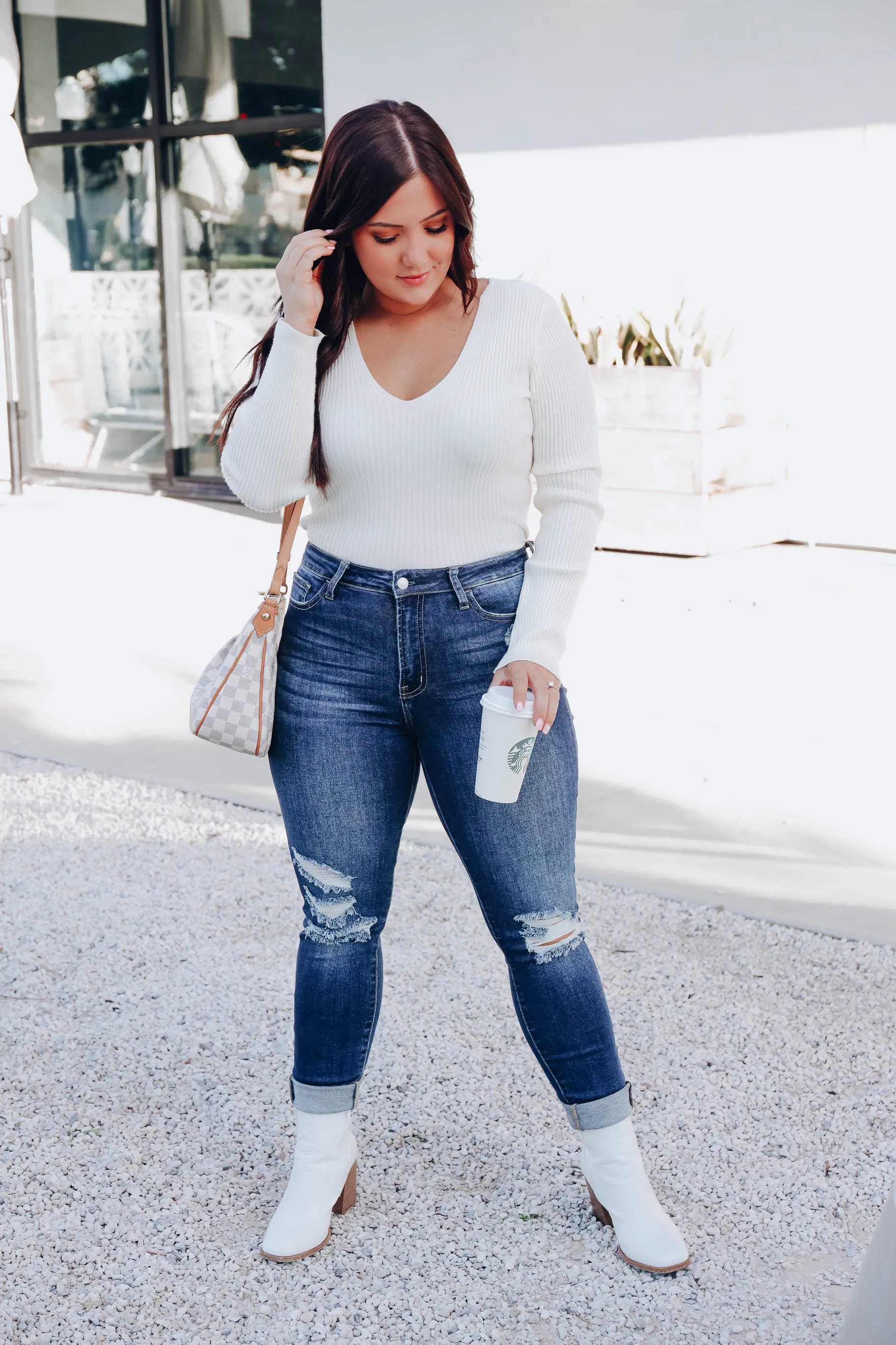 Eli Deep V Sweater - Ivory