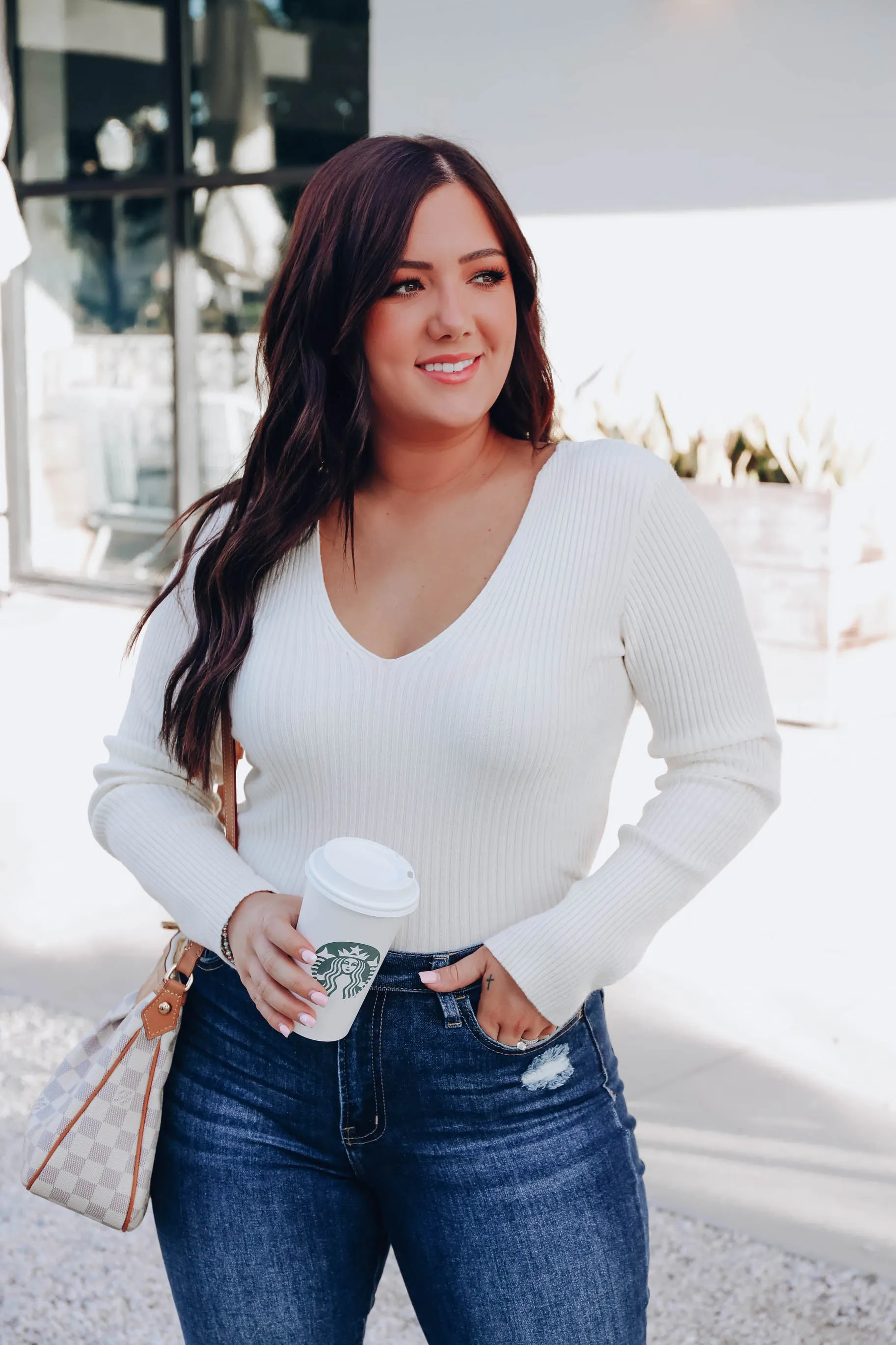Eli Deep V Sweater - Ivory
