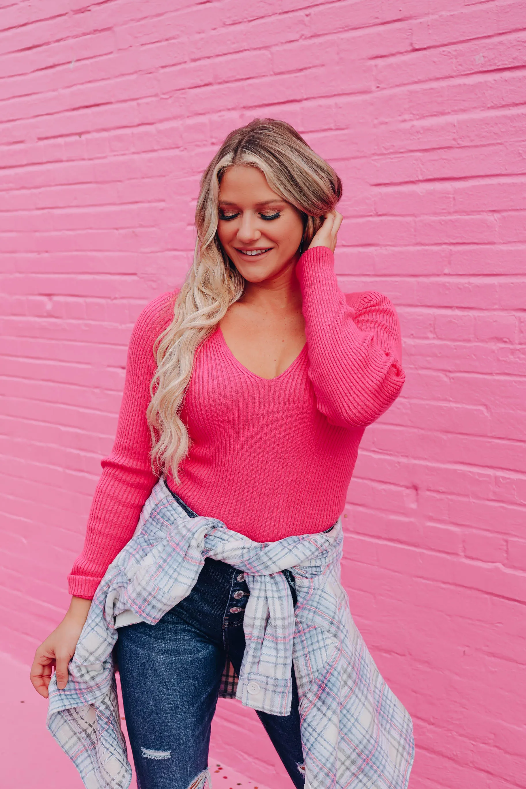 Eli Deep V Sweater - Pink