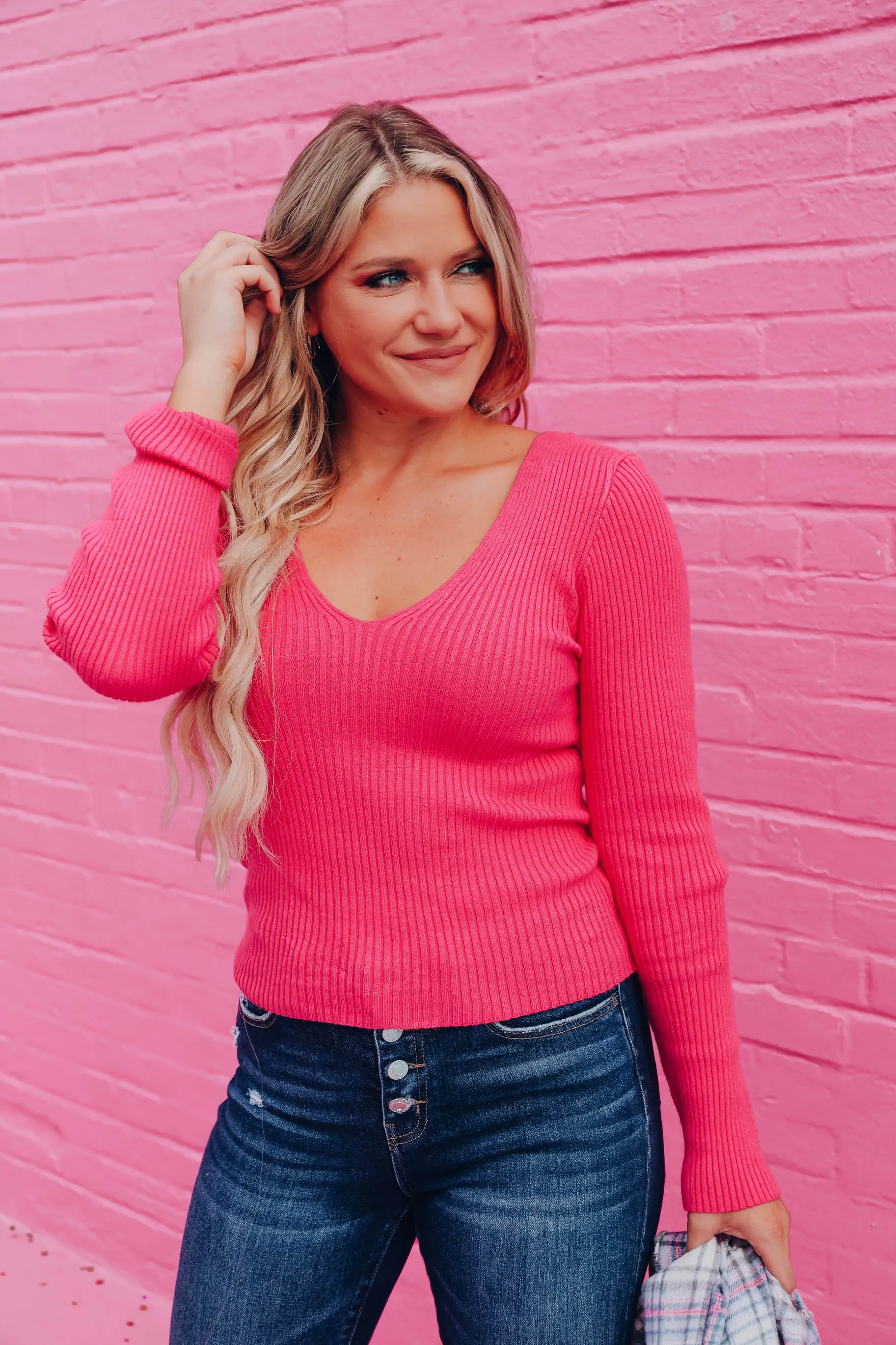 Eli Deep V Sweater - Pink