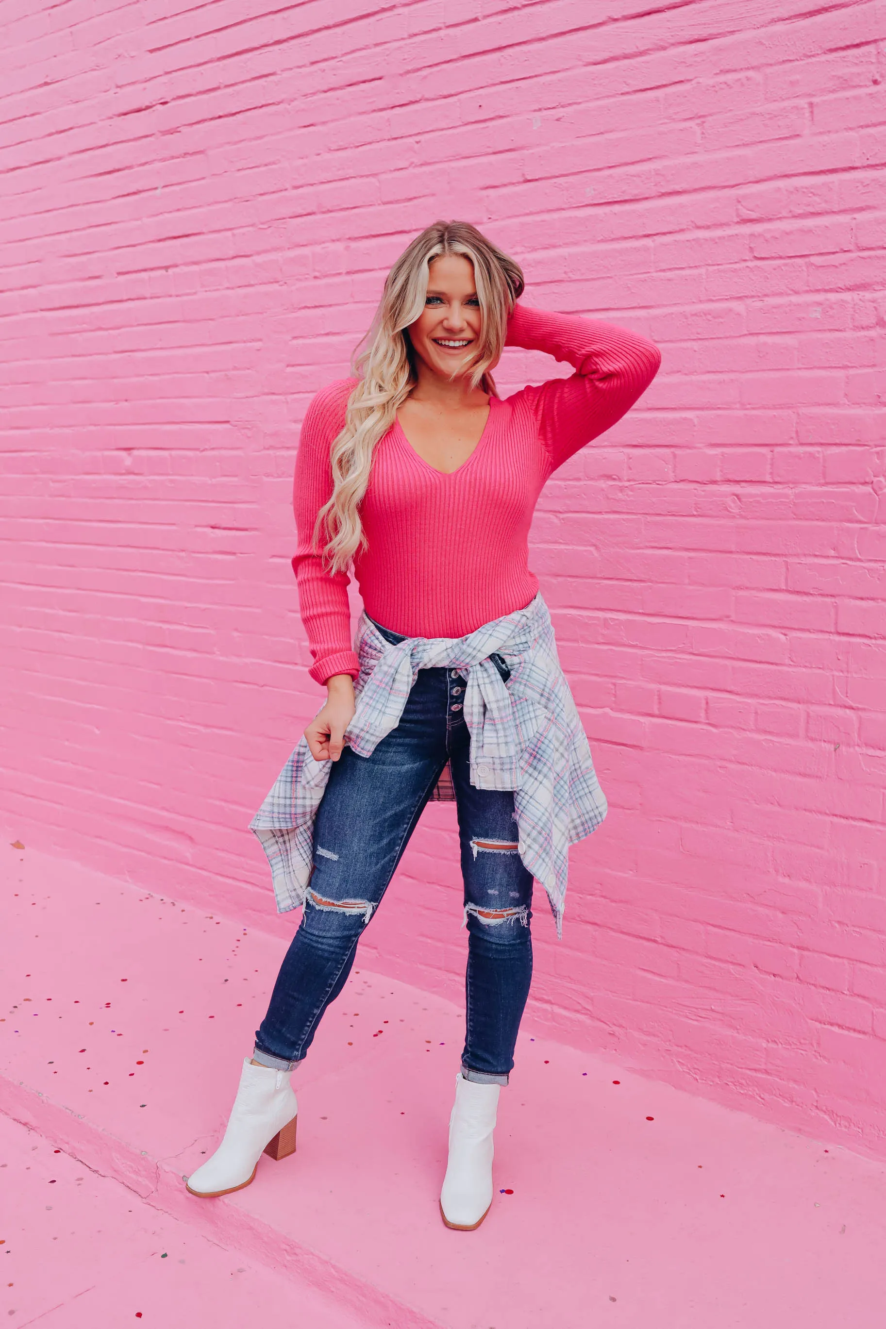 Eli Deep V Sweater - Pink