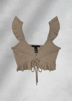 Ella Ruffle Crop Top - Beige