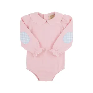 Emma's Elbow Patch Top & Onesie - Palm Beach Pink with Worth Avenue White Picot & Beale Street Blue Gingham Elbow Patches