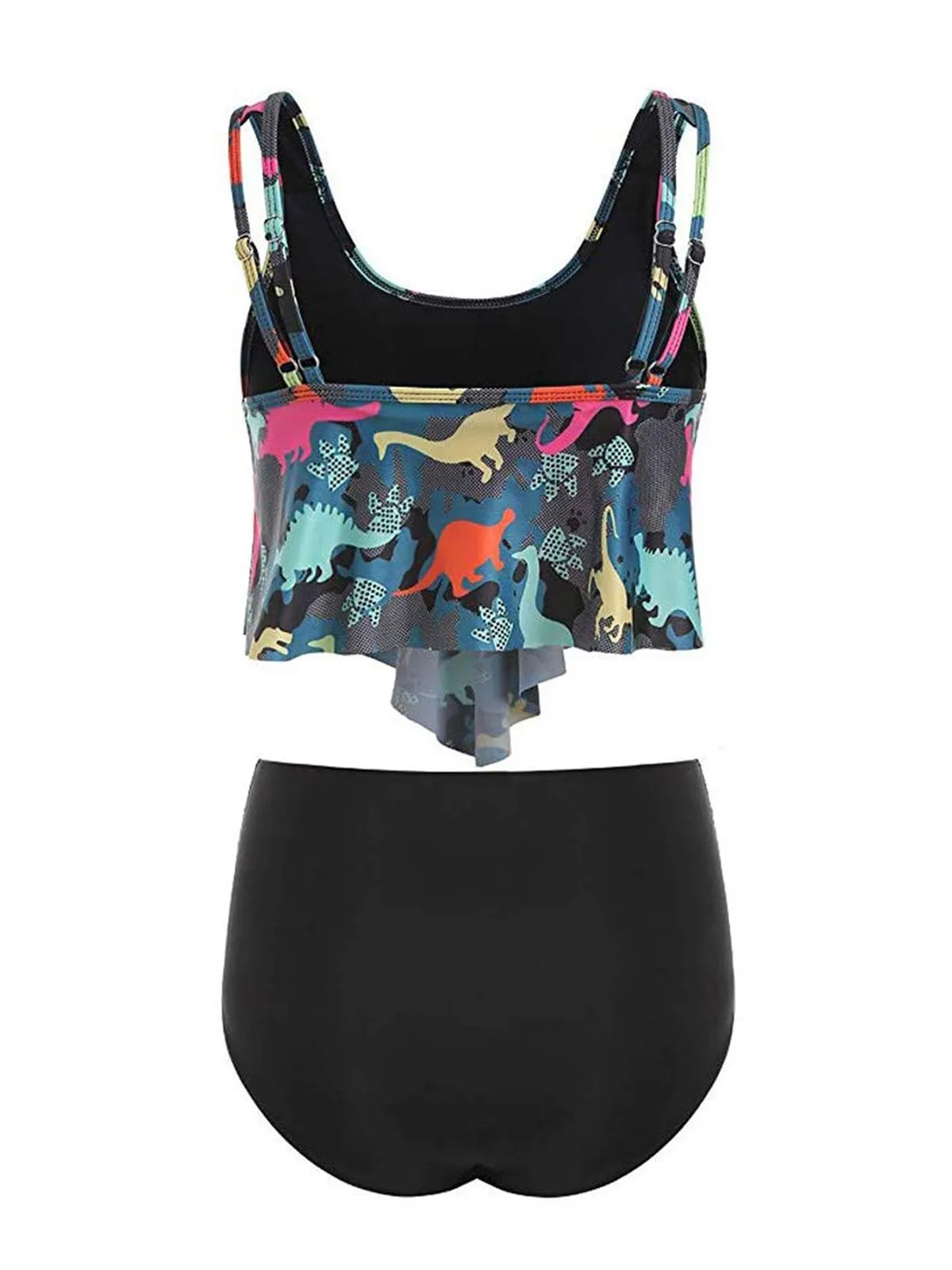 Ensemble Tankini Gris Foncé 1950s Retro Dinosaure