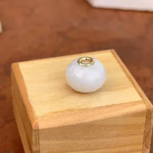 Estate 14KT Yellow Gold White Jade Round Pendant Slide