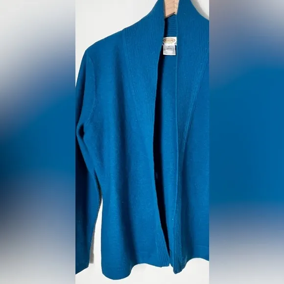 EUC Talbots Peacock Blue 100% Wool Open Cardigan Sweater Size Small