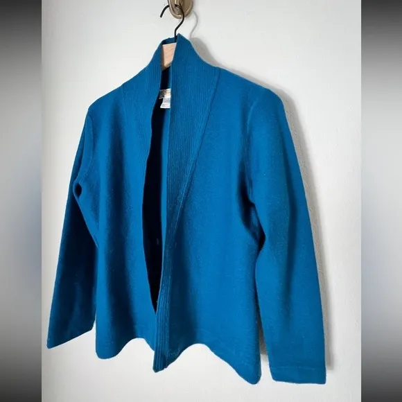 EUC Talbots Peacock Blue 100% Wool Open Cardigan Sweater Size Small