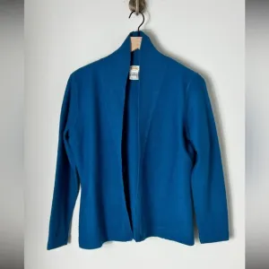 EUC Talbots Peacock Blue 100% Wool Open Cardigan Sweater Size Small