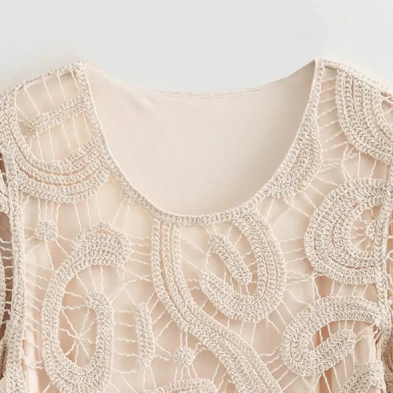 EUDORA PATERN KNIT HOLLOW MIN DRESS IN APRICOT