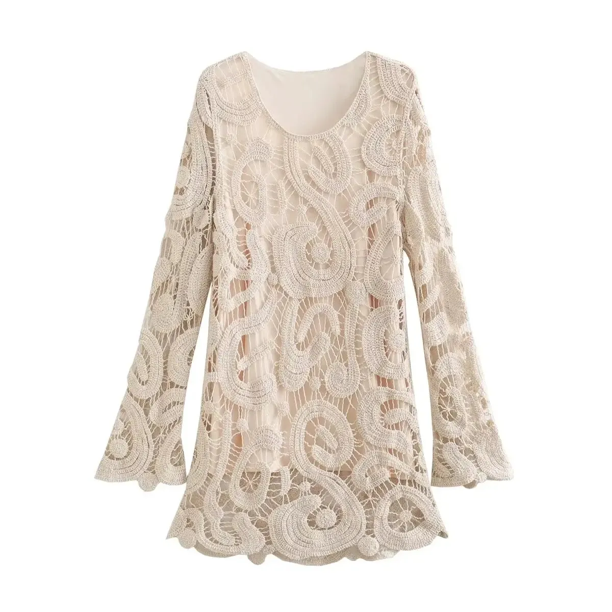 EUDORA PATERN KNIT HOLLOW MIN DRESS IN APRICOT