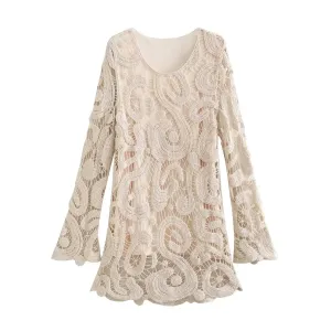 EUDORA PATERN KNIT HOLLOW MIN DRESS IN APRICOT
