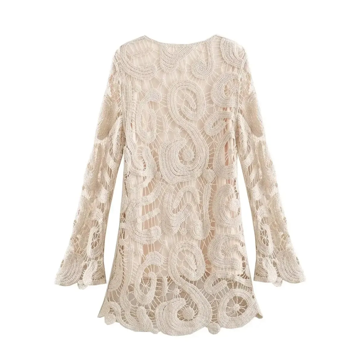 EUDORA PATERN KNIT HOLLOW MIN DRESS IN APRICOT