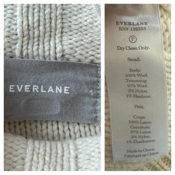 Everlane Wool Cream Cable Knit Mock Neck Sweater
