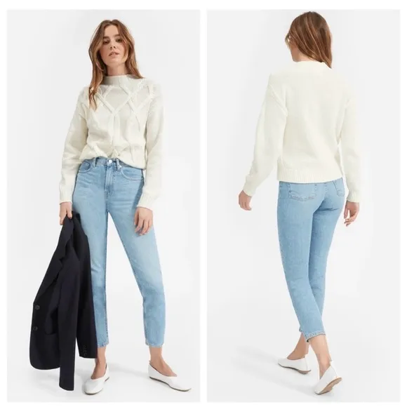 Everlane Wool Cream Cable Knit Mock Neck Sweater