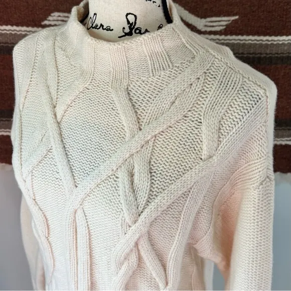 Everlane Wool Cream Cable Knit Mock Neck Sweater