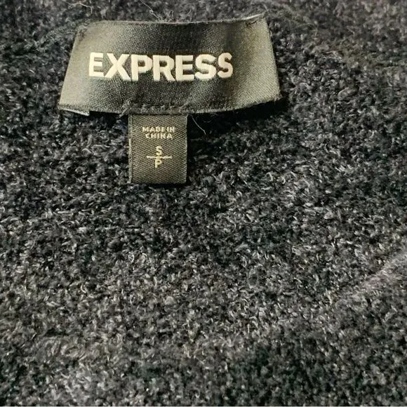 Express Fuzzy Saturday Script Graphic Teddy Sweater Black Small Petite