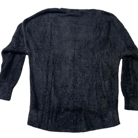 Express Fuzzy Saturday Script Graphic Teddy Sweater Black Small Petite