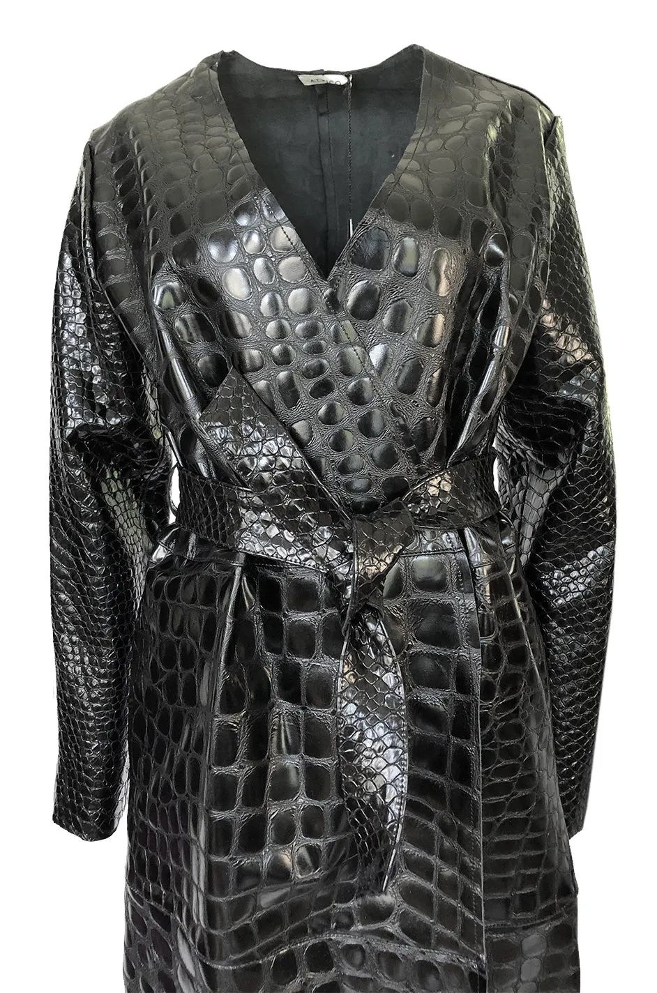 Fall 2017 The Attico 'Maria' Crocodile Embossed Glossed Leather Wrap Coat