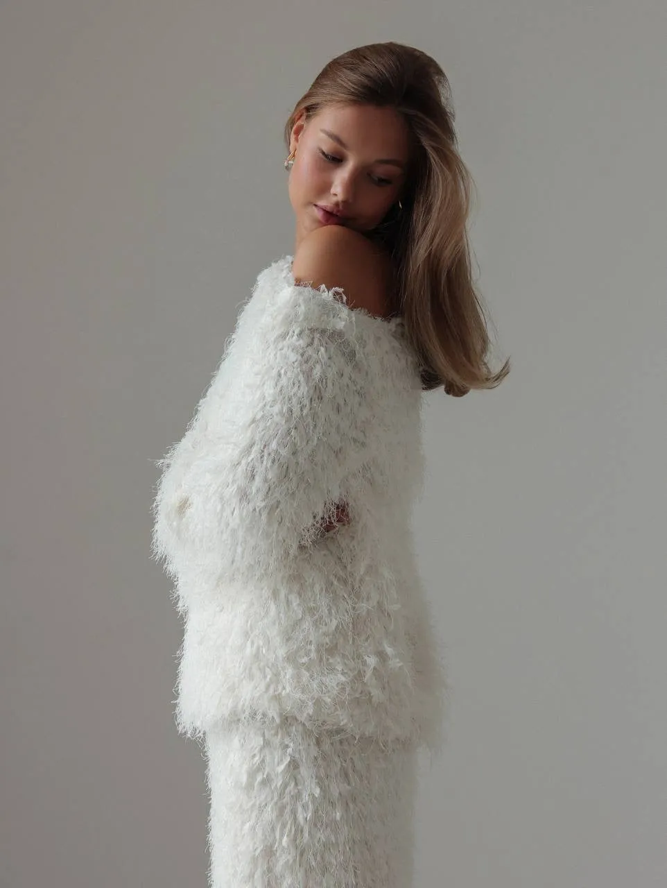 Feather-Textured Off-Shoulder Top