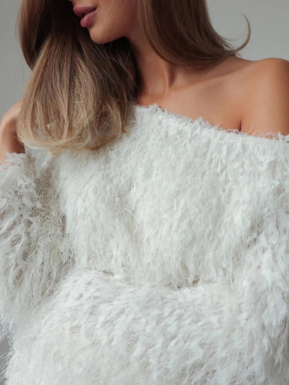 Feather-Textured Off-Shoulder Top