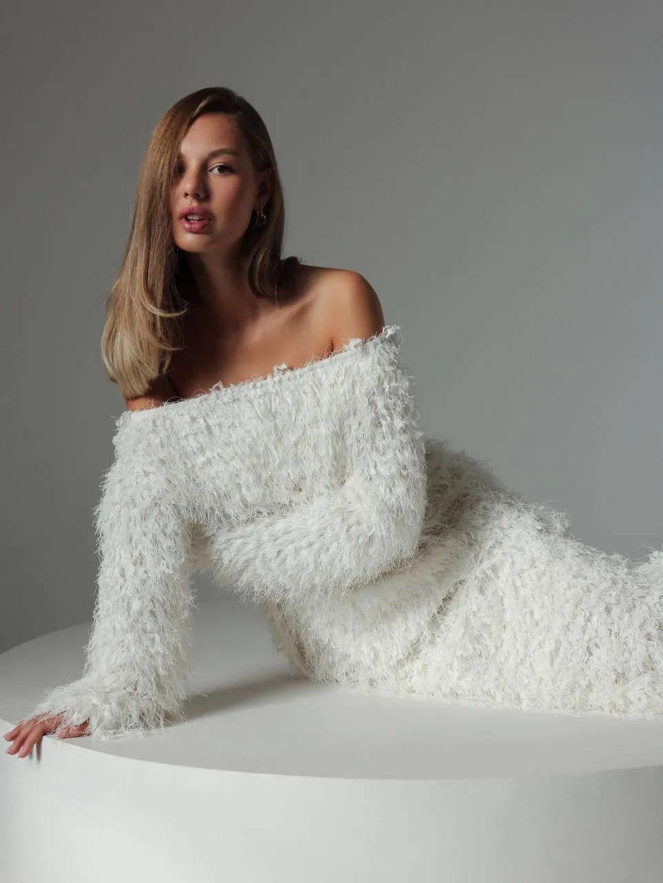 Feather-Textured Off-Shoulder Top