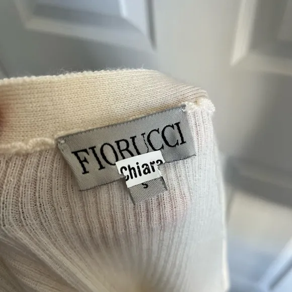Fiorucci Revolve Ribbed Cropped Knit Logo Tape Cardigan Sweater Cream Black S