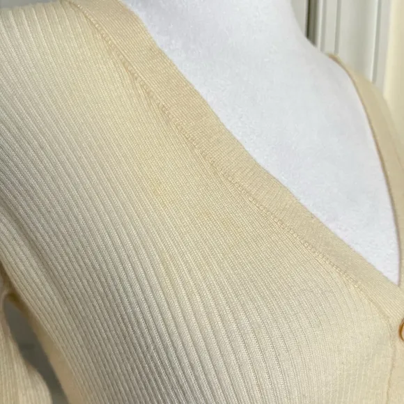 Fiorucci Revolve Ribbed Cropped Knit Logo Tape Cardigan Sweater Cream Black S
