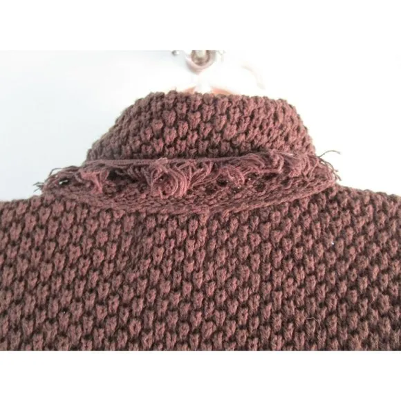 Floral Embroidered Fringe Brown Knit Sweater Vintage Lg FSD Michel Hong Kong GUC