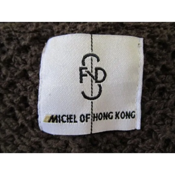 Floral Embroidered Fringe Brown Knit Sweater Vintage Lg FSD Michel Hong Kong GUC