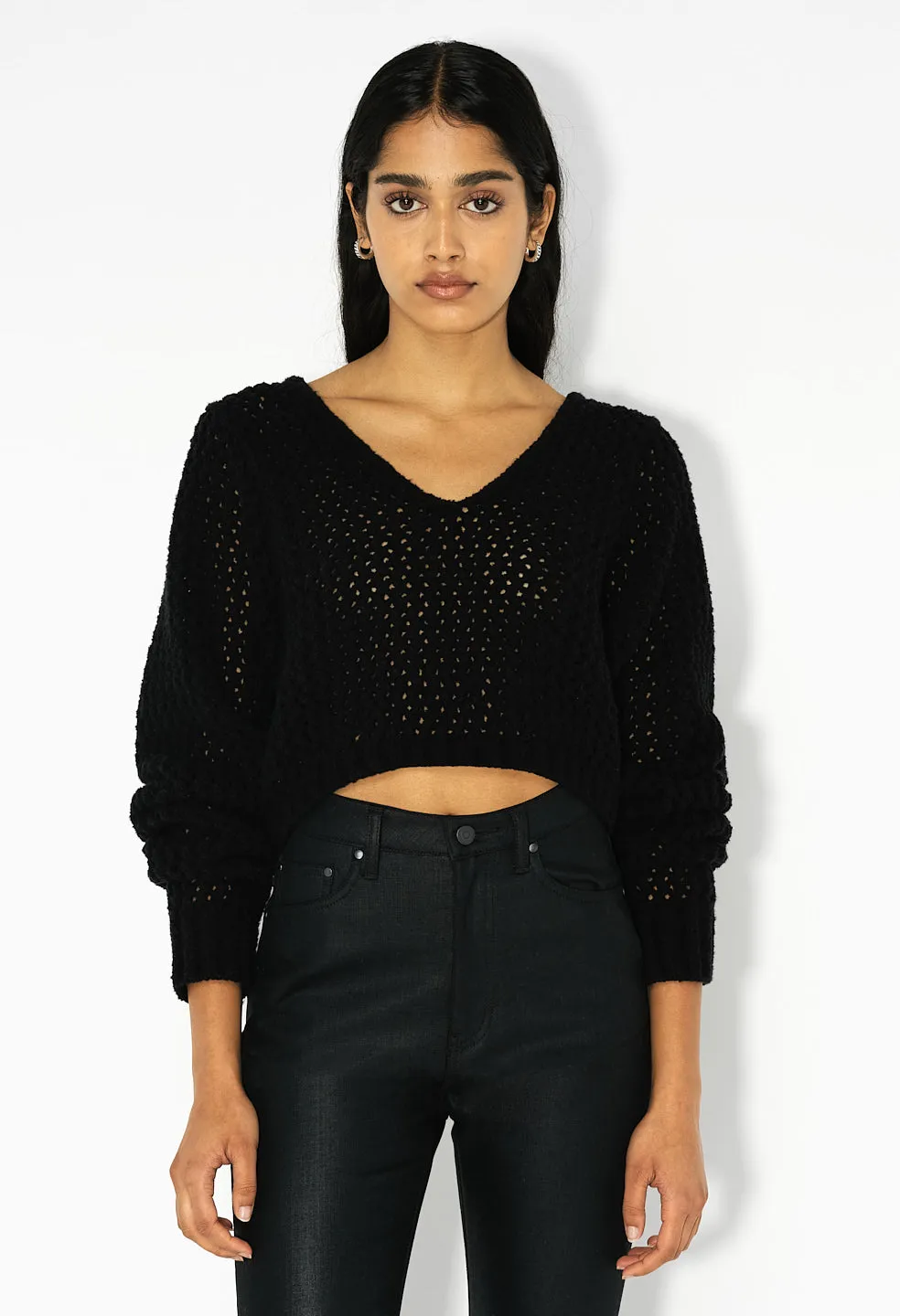 Foam Boucle Cropped Sweater / Black
