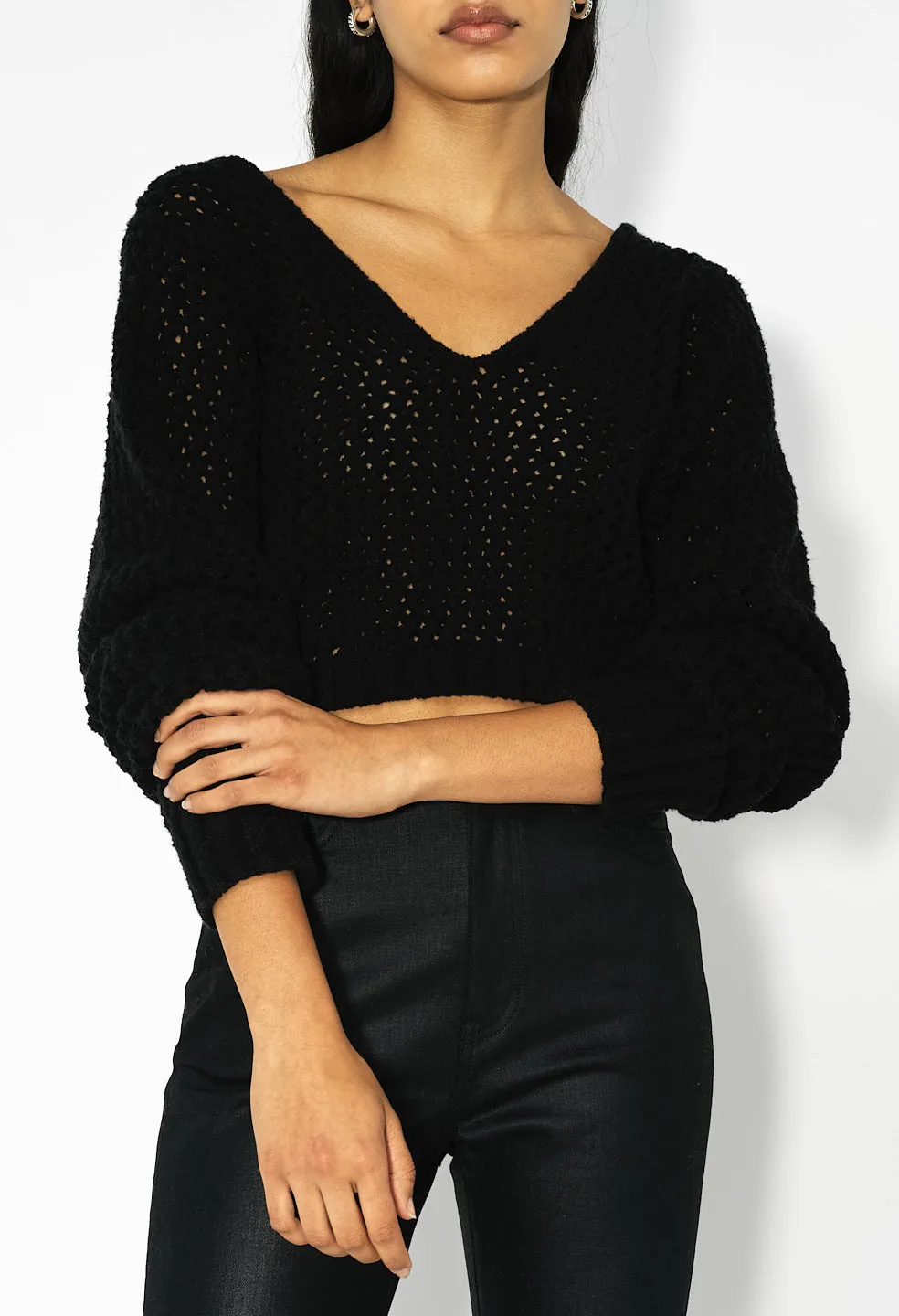 Foam Boucle Cropped Sweater / Black