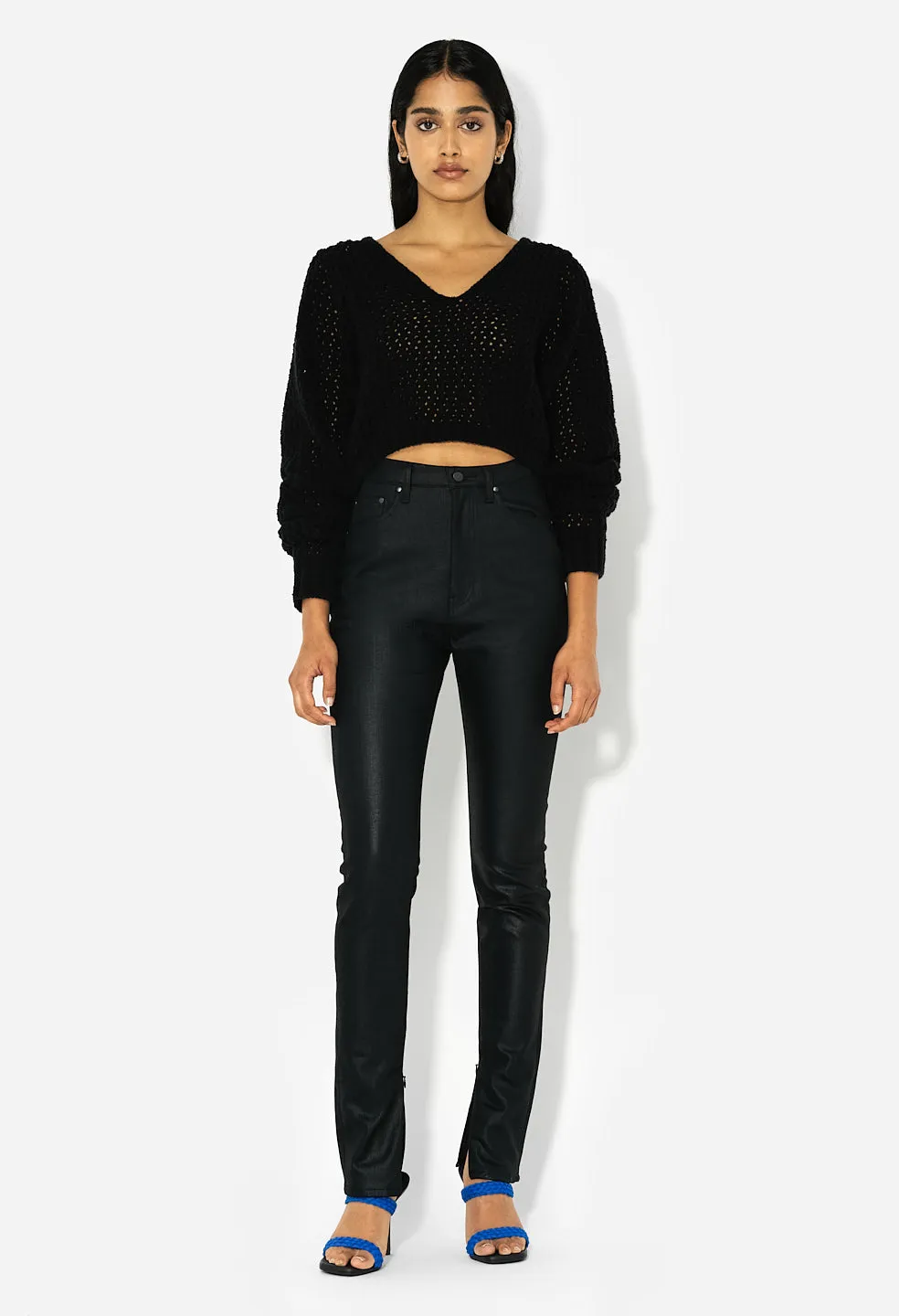 Foam Boucle Cropped Sweater / Black