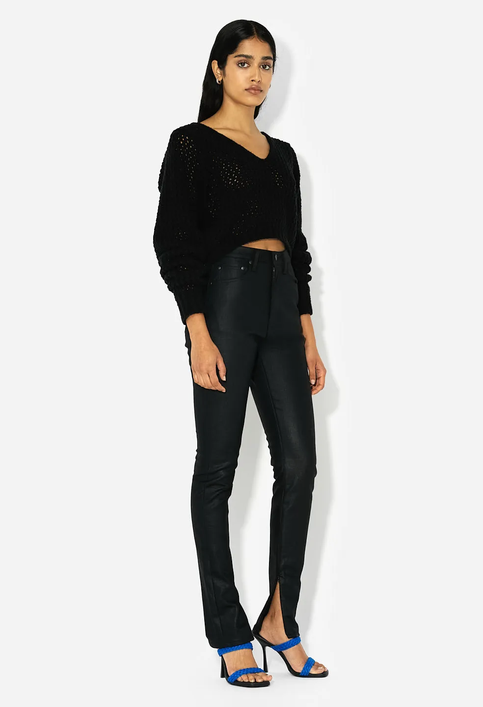 Foam Boucle Cropped Sweater / Black
