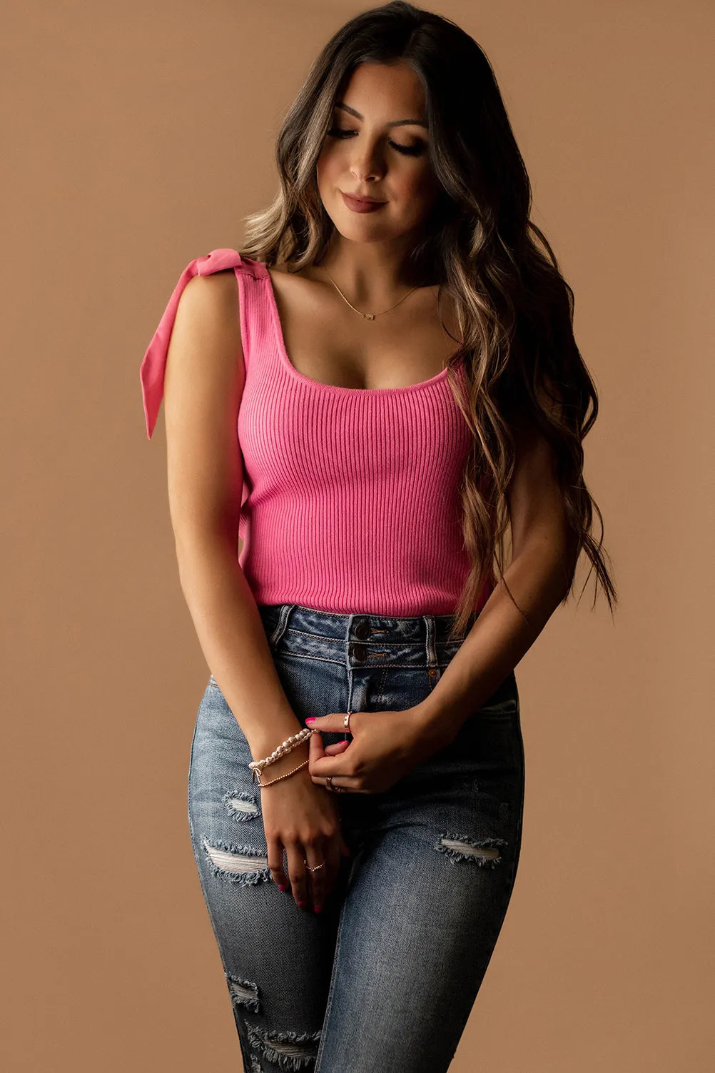 Forever With You Shoulder Tie Tank (Fuschia) | Restocking Mid April
