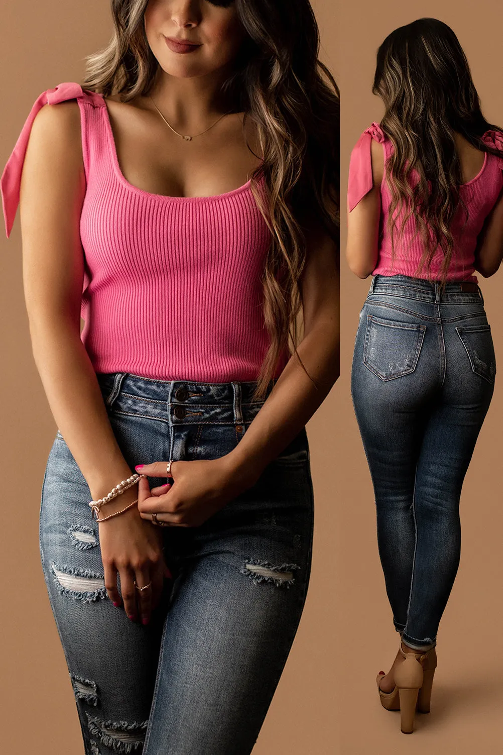 Forever With You Shoulder Tie Tank (Fuschia) | Restocking Mid April