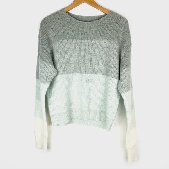 Free People Autumn Sky Wool Blend Gray Blue Cream Color Block Sweater medium