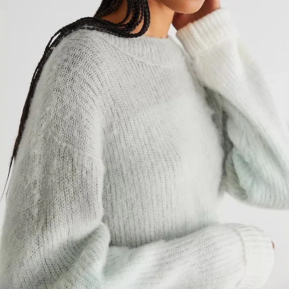 Free People Autumn Sky Wool Blend Gray Blue Cream Color Block Sweater medium
