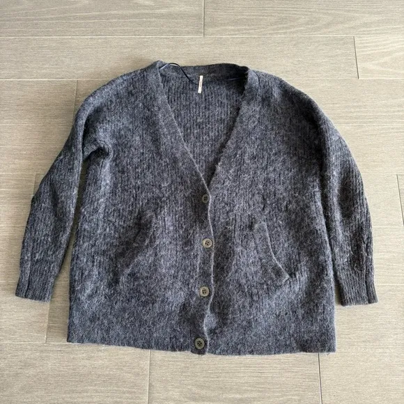 Free People Cozy Day Grandpa Cardigan Sweater Alpaca Wool Mohair S Academia Boho