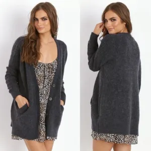 Free People Cozy Day Grandpa Cardigan Sweater Alpaca Wool Mohair S Academia Boho