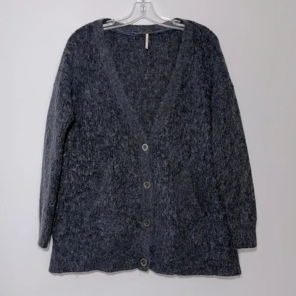 Free People Cozy Day Grandpa Cardigan Sweater Alpaca Wool Mohair S Academia Boho