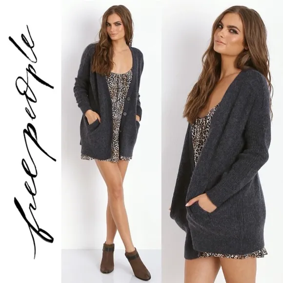 Free People Cozy Day Grandpa Cardigan Sweater Alpaca Wool Mohair S Academia Boho