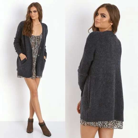 Free People Cozy Day Grandpa Cardigan Sweater Alpaca Wool Mohair S Academia Boho